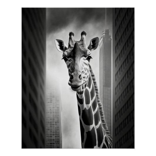 Giraffe in een Cityscape Perfect Poster (Voorkant)
