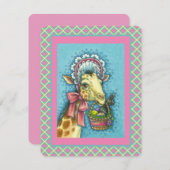 GIRAFFE IN EEN CUTE PAASMUTS, EIERMANDJE Plat Feestdagenkaart (Voorkant / Achterkant)