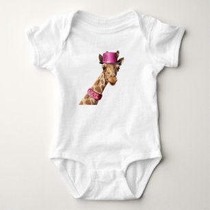 Giraffe in een glanzend roze pet romper