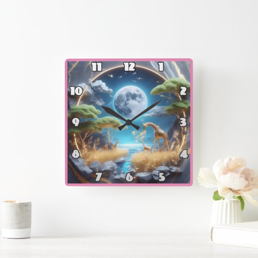 Giraffe in een gloeiende Afrikaanse schemering Vierkante Klok (Huis)