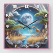 Giraffe in een gloeiende Afrikaanse schemering Vierkante Klok (Voorkant)