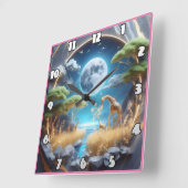 Giraffe in een gloeiende Afrikaanse schemering Vierkante Klok (Hoek)