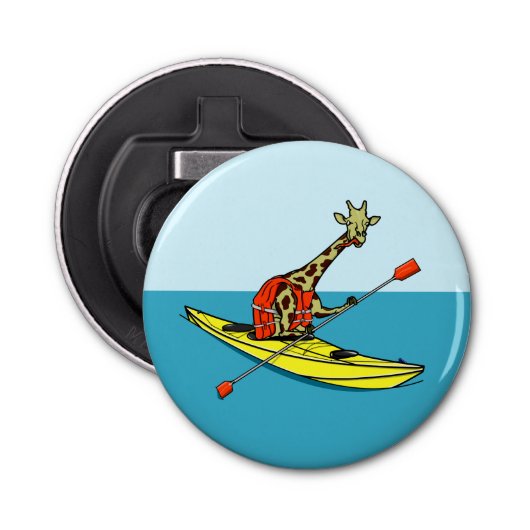 Giraffe in een kajak button flesopener (Voorkant)