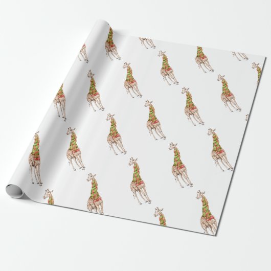 Giraffe in een Scarf Cadeaupapier (Uitgerold)