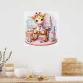 Giraffe in een schommelstoel meisje poster (Keuken)