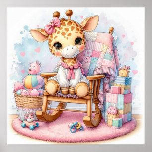 Giraffe in een schommelstoel meisje poster