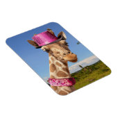 Giraffe in een sprankelend roze pet magneet (Rechterzijde)