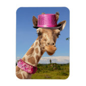 Giraffe in een sprankelend roze pet magneet (Verticaal)