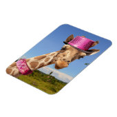 Giraffe in een sprankelend roze pet magneet (Linkerzijde)
