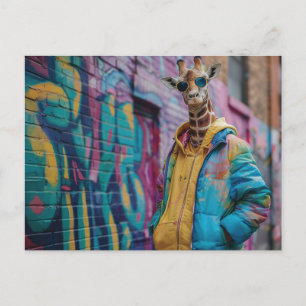Giraffe in een streetwear met zonnebril briefkaart