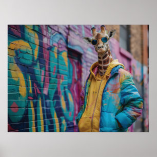 Giraffe in een streetwear met zonnebril poster