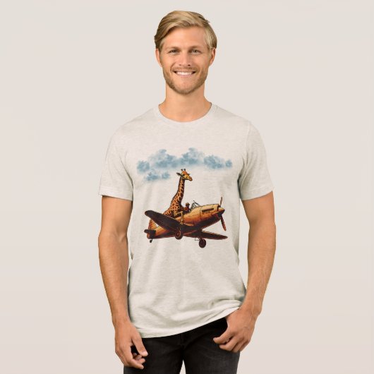 Giraffe in een vliegtuig Tri-Blend shirt (Voorkant volledig)
