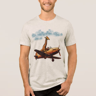 Giraffe in een vliegtuig Tri-Blend shirt