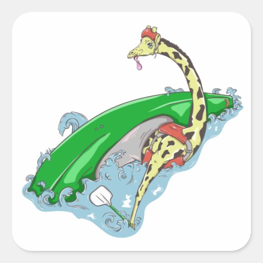 Giraffe in een witte waterkajak vierkante sticker (Voorkant)