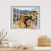 Giraffe in Fake Window Uitzicht Trompe l'oeil Effe Poster (Keuken)