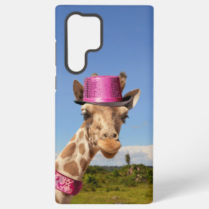 Giraffe in glinsterende roze hoed samsung galaxy hoesje