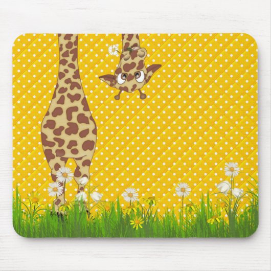 Giraffe in Grass op Polka Dots Mousepad Muismat (Voorkant)