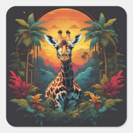Giraffe in het Oerwoud | Vierkante Sticker