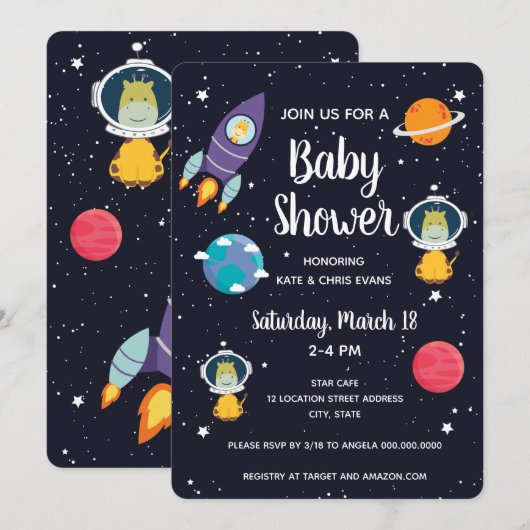 Giraffe in het ruimteschip Baby shower Kaart (Voorkant / Achterkant)