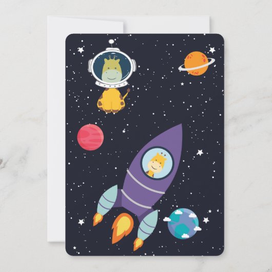 Giraffe in het ruimteschip Baby shower Kaart (Achterkant)