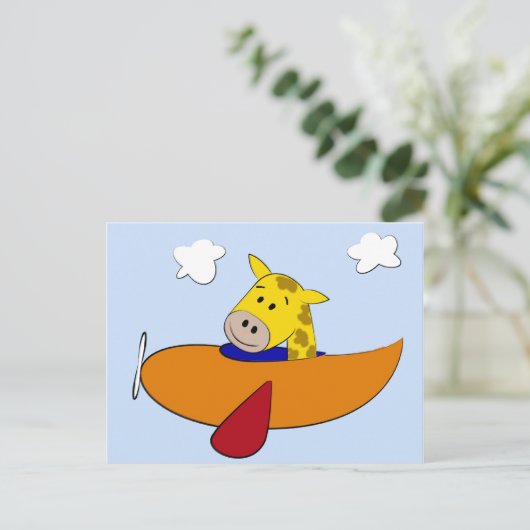 Giraffe in het vliegtuig Geboorteaankondiging Aankondigingskaart (Staand voorkant)