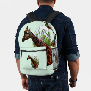 Giraffe In Hibiscus Raam Popot Kunst, Bedrukte Rugzak