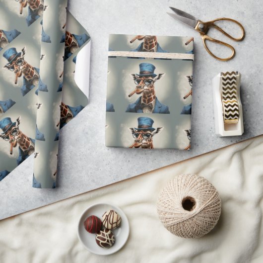 Giraffe in hoge hoed en jas cadeaupapier (Crafts)