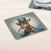 Giraffe in hoge hoed en jas kartonnen onderzetters (Schuin)