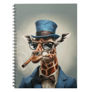 Giraffe in hoge hoed en jas notitieboek