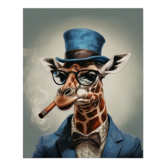 Giraffe in hoge hoed en jas perfect poster (Voorkant)