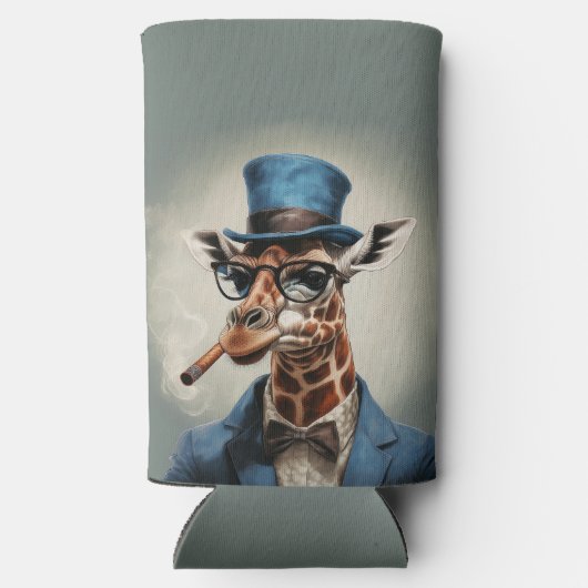 Giraffe in hoge hoed en jas seltzer blikjeskoeler (Achterkant)