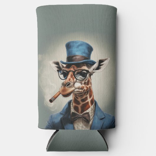 Giraffe in hoge hoed en jas seltzer blikjeskoeler (Voorkant)