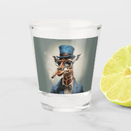 Giraffe in hoge hoed en jas shot glas