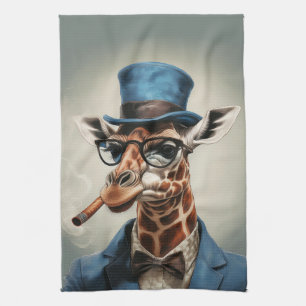 Giraffe in hoge hoed en jas theedoek
