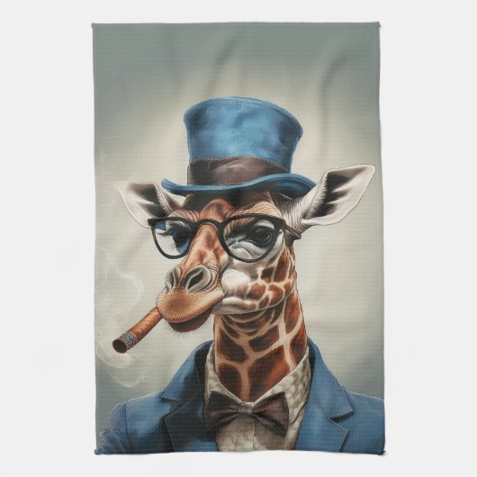 Giraffe in hoge hoed en jas theedoek (Verticaal)