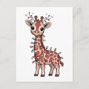Giraffe in Kerstlichtjes Gewikkeld Dierenliefhebbe Briefkaart