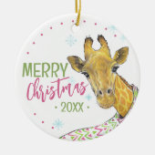 Giraffe in kerstsjaal Schattigee winter Dierenkuns Keramisch Ornament (Voorkant)
