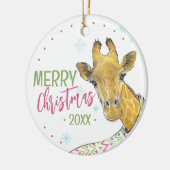 Giraffe in kerstsjaal Schattigee winter Dierenkuns Keramisch Ornament (Links)