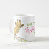 Giraffe in kerstsjaal Schattigee winter Dierenkuns Koffiemok (Voorkant links)