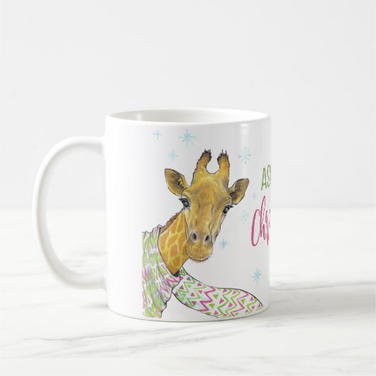 Giraffe in kerstsjaal Schattigee winter Dierenkuns Koffiemok (Links)