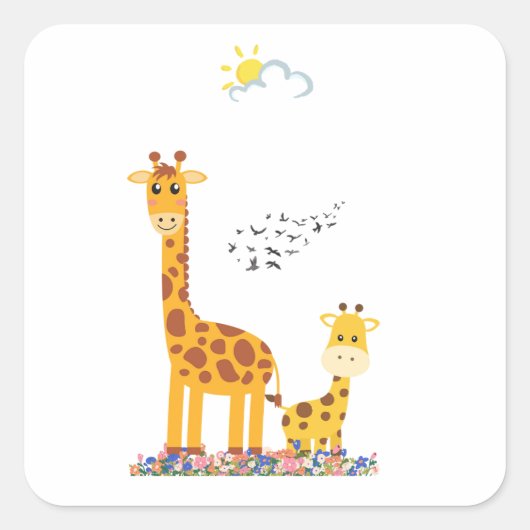 Giraffe in natuur design met leuke kleuren vierkante sticker (Voorkant)