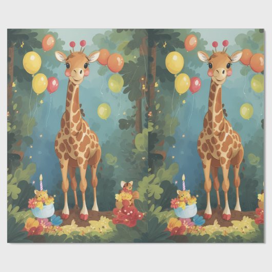 Giraffe in Oerwoud met taart | Inpakpapier (Vlak)