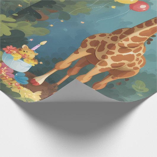 Giraffe in Oerwoud met taart | Inpakpapier (Hoek)