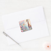 Giraffe in Pastel Tuin Adres Vierkante Sticker (Envelop)
