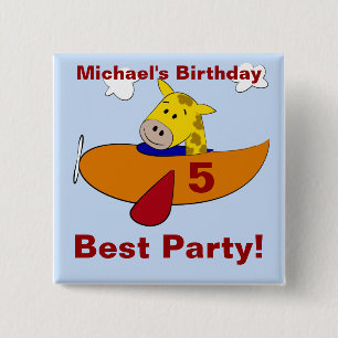 Giraffe in Plane Birthday Party Favor Vierkante Button 5,1 Cm
