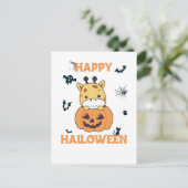 Giraffe in pomkin Cute Giraffes Happy Halloween Feestdagenkaart (Staand voorkant)