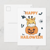 Giraffe in pomkin Cute Giraffes Happy Halloween Feestdagenkaart (Voorkant / Achterkant)