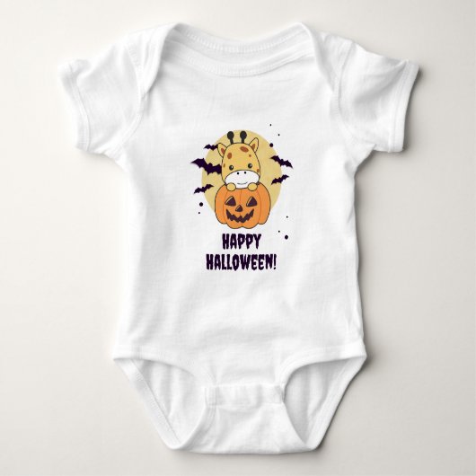 Giraffe In Pumpkin Cute Giraffes Happy Halloween Romper (Voorkant)