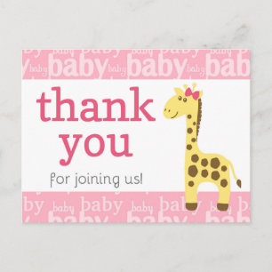 Giraffe in roze boog Baby shower voor meisje dank Briefkaart