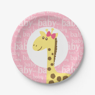 Giraffe in roze boog Baby shower voor meisje Papieren Bordje